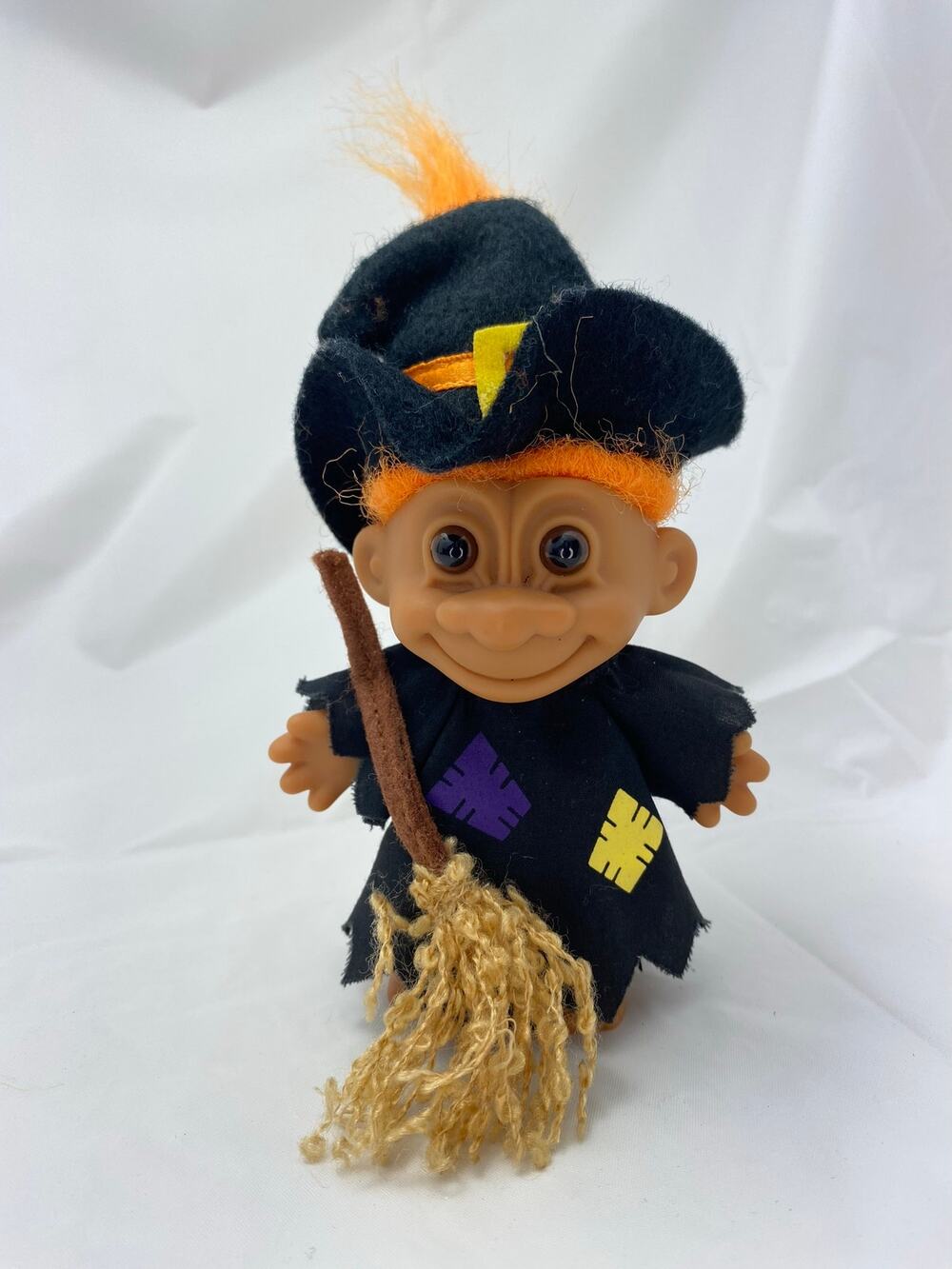 Vintage Russ Halloween Witch Troll Doll Orange Hair with Broom and Costume
